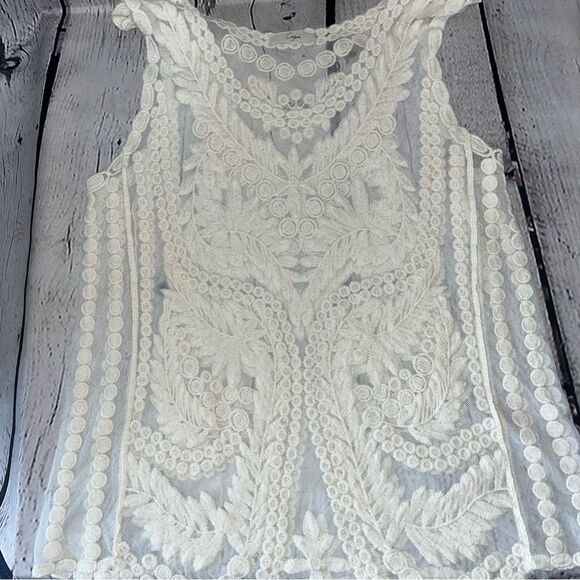 Vintage Y2K Capri Embroidered Lace Sheer Cami Tank Top Size Medium - Picture 10 of 13